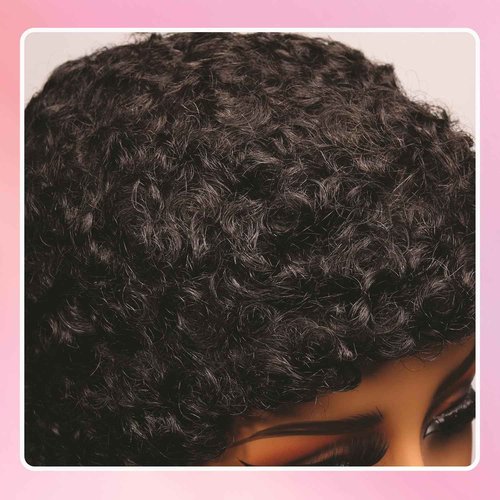 Msviki Short Curly Pixie Cut Wigs with Bangs Human Hair for Black Women Non Lace Full Machine Made Cap Human Hair Pixie Wig Brazilian Virgin Glueless Bob Wig Short Layered Wigs For Women