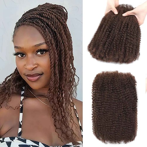Afro Kinkys Bulk Human Hair for Dreadlocks Extensions Repair Locs, Twist Braiding Afro Kinky Human Hair for Locs Brown Color 20 inches for Micro Locs Extensions 1 Pack 30 Gram（4#/20inch/30g）