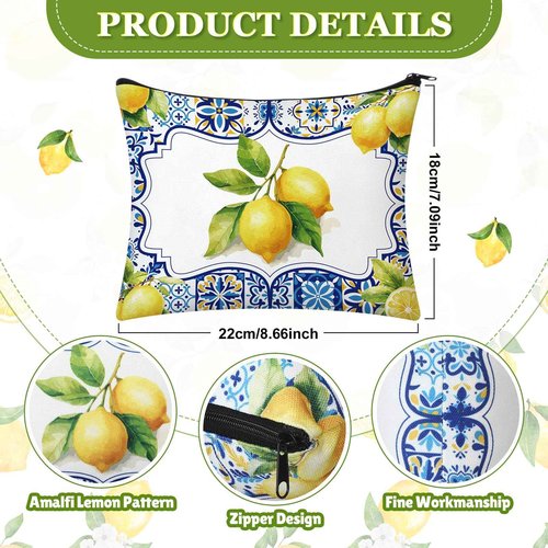 Sunnymove 9 Pcs Amalfi Coast Cosmetic Bag Italy Lemons Canvas Makeup Bags Romantic Lemon Themed Travel Pouch Souvenir Gift for Women Girls Bachelorette Friend Birthday