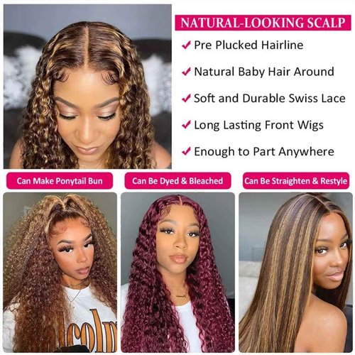 Peenoll Highlight Dark Brown Chocolate P4/30 13X6 Human Hair Lace Frontal Wig Glueless Wigs Human Hair Pre Plucked Pre Cut Lace Frontal Glueless Wigs Elastic Band 200% Density