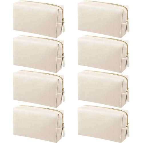 Dunzy 8 Pcs Makeup Bag Pu Leather Cosmetic Pouch Waterproof Small Toiletry Bag Portable Cosmetic Organizer Water Resistant Storage Purse for Lady Women Daily Storage Travel Organizer (Beige,Medium)