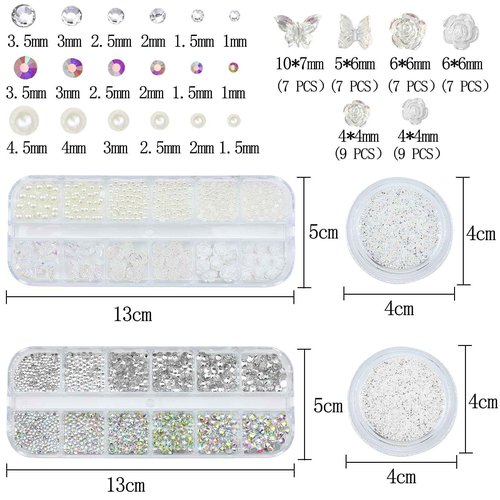 4 Boxes Nail Rhinestones and Pearls Nail Charms, 11000 PCS Crystals Nail Gems and Rhinestones for Nails, Nail Jewels Nail Art Supplies Luxurious Nail Accessories for Women Nail Decorations
