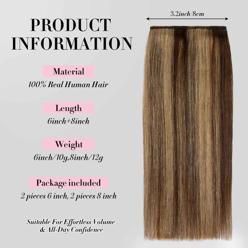 Clip in Short Hair Extensions Real Human Hair,Prokyvity Invisible Human Hair Clip in Extensions Short,(6inch&8inch)4 pieces Mini Extensions for volume or highligh,Medium Brown Mixed Dark Blonde