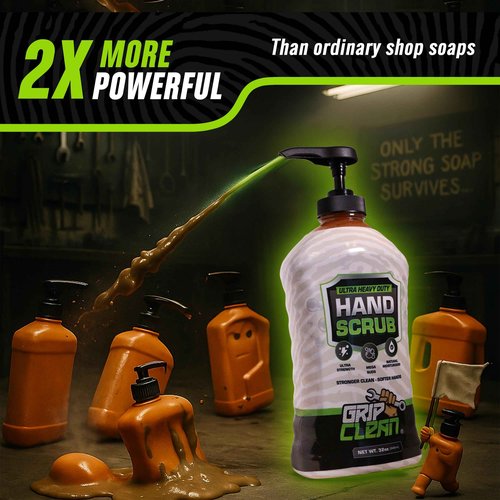 Grip Clean Heavy-Duty Hand Cleaner for Mechanics with Nail Brush - Moisturizing Coconut Oil Hand Cleaner Liquid Hand Soap with Stiff Bristle Nail Brush, Lime Scent - 32 Fl Oz Pump Top + Brush