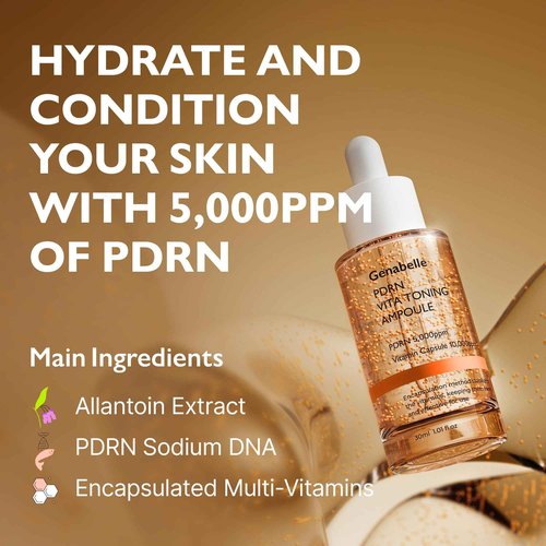 PDRN Vita Toning Ampoule JUMBO SIZE - Lightweight Glass Skin & Toning Ampoule with Vitamin B, C, E, PDRN, Serum for Blemishes, Fine Lines and Rough Skin Texture, 2.36 fl oz