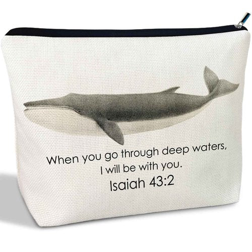 CLHHM Whale Shark Christian Makeup Bag, Bible Verse Cosmetic Pouch, Inspirational Gift for Women (Isaiah 43:2 Design), Christian Shark Gifts for Bible Study, Baptism, Birthdays