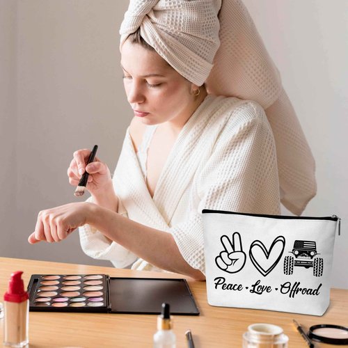 ONDTOM Peace Love Offroad Makeup Bag, Offroad Lover Gifts Cosmetic Pouch for Women, Small Travel Toiletry Zipper Bag - B01