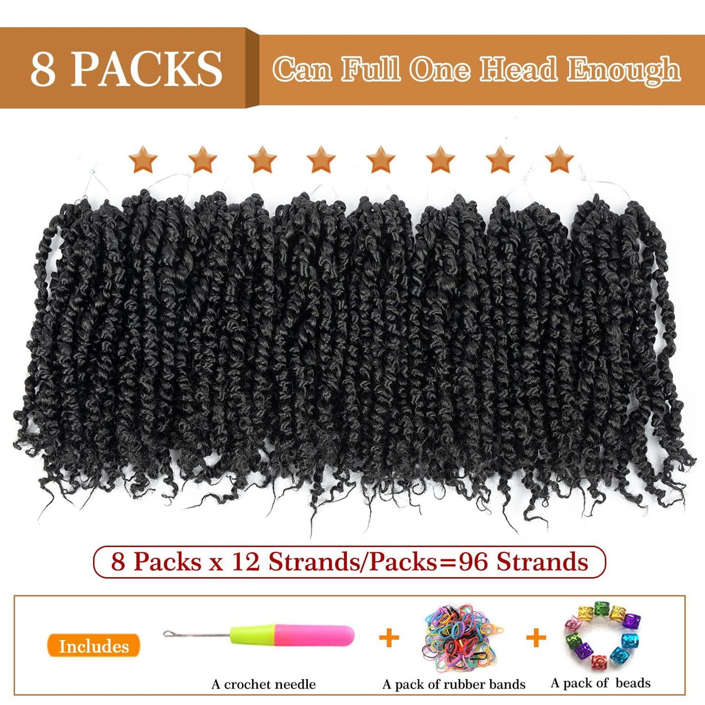 Crochet Hair Pre Looped 12 Inch 8 Packs Pre Twisted Passion Twist Crochet Hair For Black Women, Short Passion Twist Braiding Hair Synthetic Curly Crochet Hair Extensions (12 Inch, 1B/Blue#)