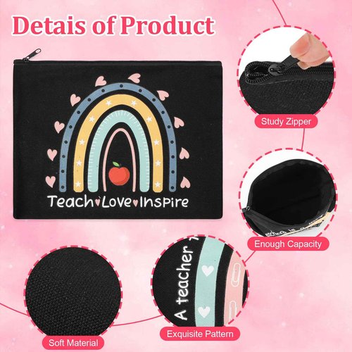 6 Pcs Teacher Appreciation Gifts in Bulk Teacher Makeup Bags for Women 6 Styles Canvas Pencil Bags Travel Toiletry Case with Zipper Gift for Teacher's Day Graduation Back to School