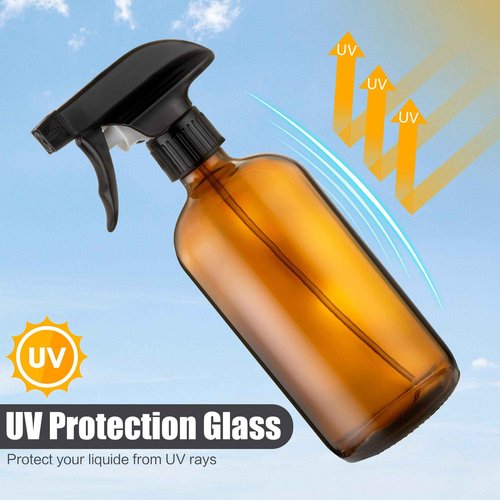 AYL Amber Glass Spray Bottles - (4 Pack) 16 oz with Labels Refillable Container for Essential Oils, Cleaning Solutions, Cleaning Products, Hair, Plant Mister, Daily Shower, Gardening or Aromatherapy