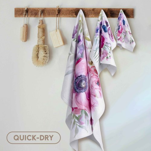 3D Rose Print of Purple Swaying Grasses Hand Towel, 15" x 22"