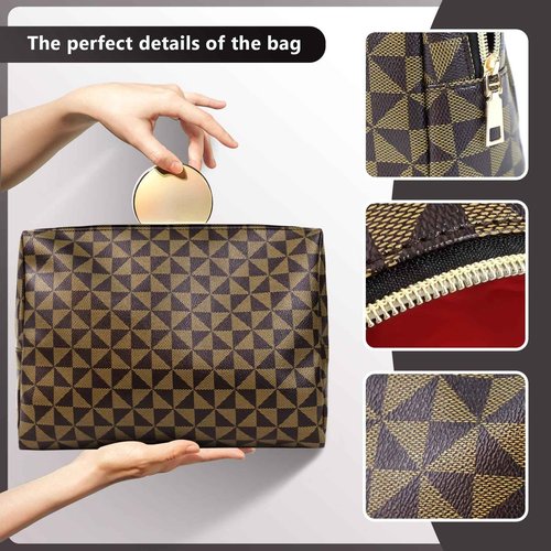 EVDIAGD stylish leather makeup bag - travel makeup bag for women, gift with designer print tote - Great Gift for Girlfriend, Wife, or Mother