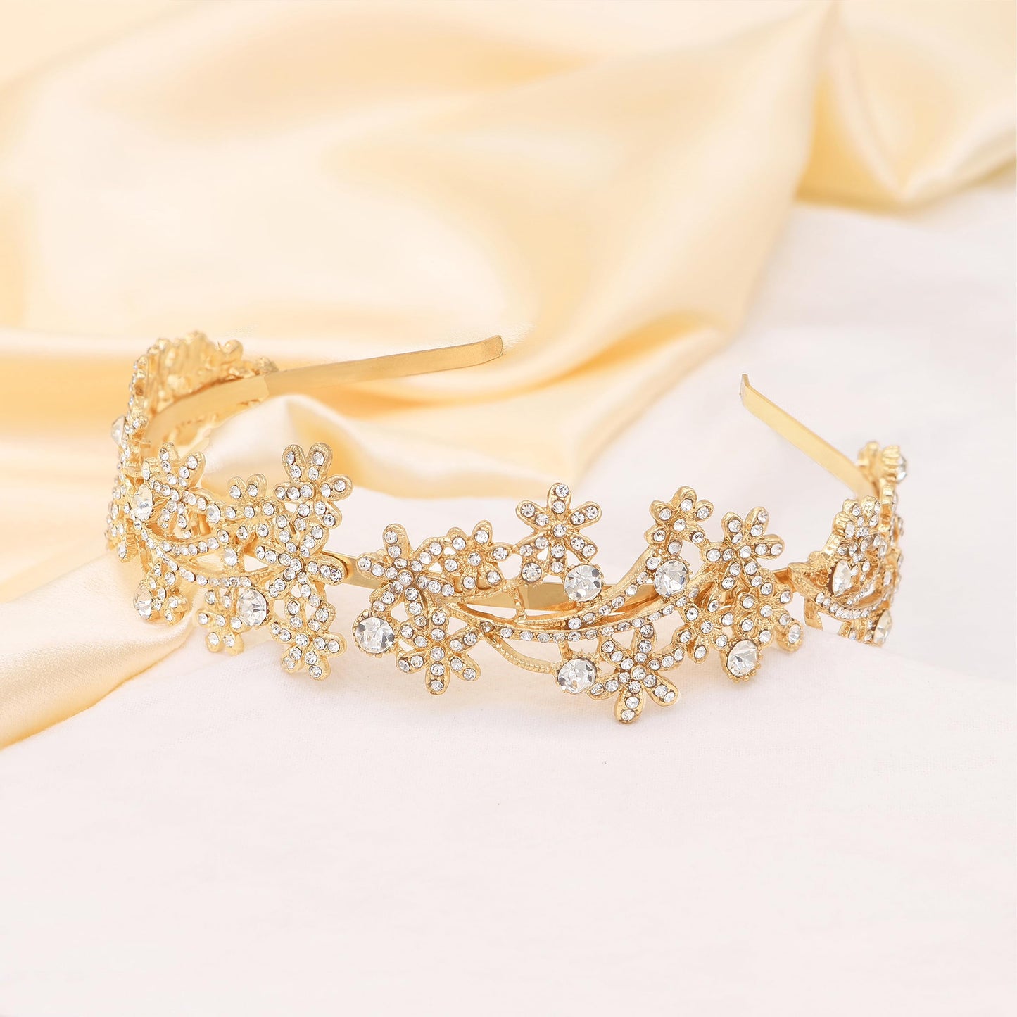 Ammei Headpiece Wedding Headband Crystal Bridal Headdress Flower Design Headpiece For Women (Gold)