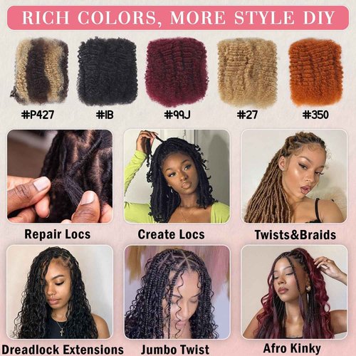 Unipearl Afro Kinkys Bulk Human Hair for Dreadlock Extensions 50g/Pack 18 Inch Honey Blonde 100% Afro Bulk Human Hair for Twists Repair Locs and Kinky Braiding Hair