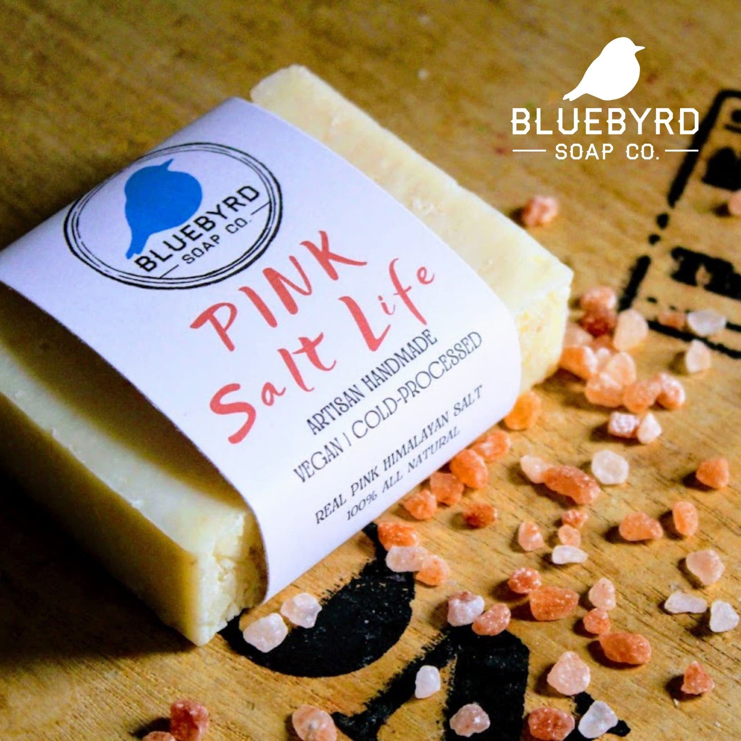 Bluebyrd Soaps Pink Himalayan Salt Life Bar | Exfoliates and Detoxifies Skin Naturally | Mineral-Rich, Made with Pure Plant Oils | For Dry or Oily Skin, Eczema, and Acne | 100% Natural, 5oz.