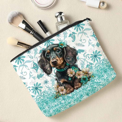 Dachshund Cosmetic Bag - Floral Makeup Bag for Dog Mom Gifts, Perfect for Mothers Day, Graduation, or Birthday