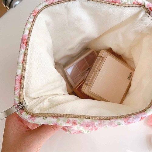 Sminra 2 Pcs Floral Makeup Bag Large Travel Cotton Quilted Cosmetic Makeup Bag Organizer, Cute Coquette Aesthetic Zipper Portable Pouch Purse Storage Toiletry Bag for Women Girls accessories
