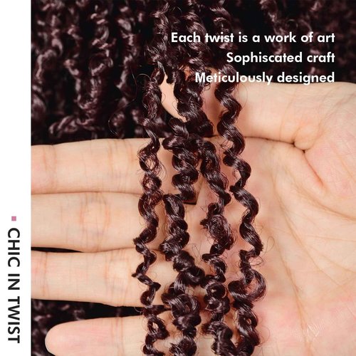 Toyotress Yanky Twist Crochet Hair - 8 Inch 8 Packs (30 Strands/Pcs) Fluffy Spring Mini Twist Passion Twist, Wine Red Pre-Looped Crochet Braids Braiding Hair (8 Inch, 99J-8P)