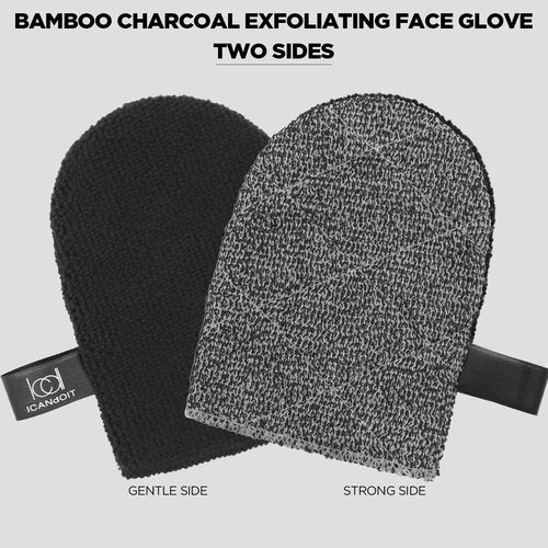 ICANdOIT Exfoliation Set-17.71 Inch Boar Bristles Back Scrubber Bath Brush,Shower Brush with No-Slip Curved Handle,Dual-Sided Face Exfoliation Glove