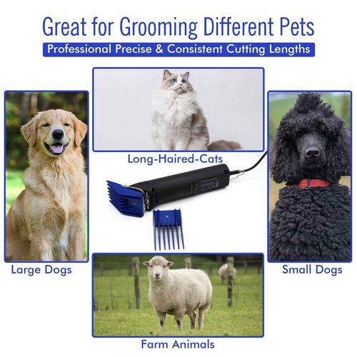 4 Sizes Professional Animal Dog Clipper Replacement Attachment Guard Guide Combs 1/8" 1/4" 3/8" 1/2" Compatible with Oster A5/6 Style Classic 76 Andis AG, BG Wahl KM2/10 Series Pet Groomer(Royal Blue)