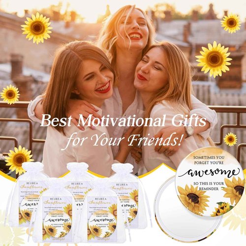 Cinnvoice 25 Set Inspirational Compact Mirror Bulk Christmas Appreciation Gift for Women Mini Makeup Pocket Mirror with Motivational Cards for Thanksgiving Coworker Employee Nurse Friends (Sunflower)