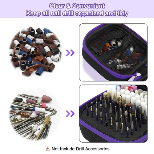 Thowapou 81 Holes Nail Drill Bit Holder, (ONLY CASE) Nail Bits Display Organizer Container, Nail Bits Container Box Case with High Density Foam, Efile Nail Bits Professional Manicure Tools, (Purple)