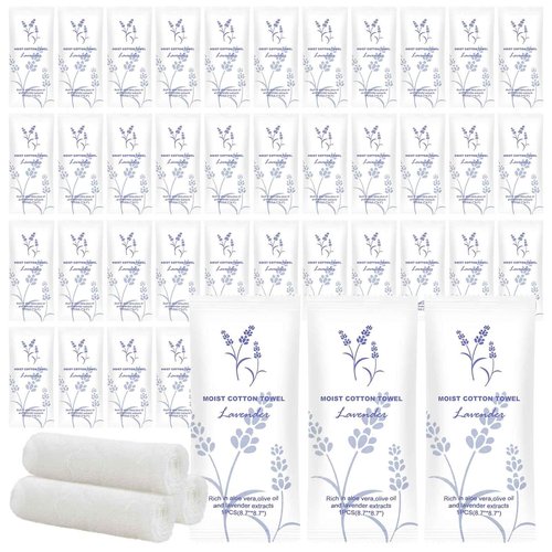 Moist Cotton Towel Bulk Moist Towelettes Individually Wrapped,White Towel Services,Refreshment Pre Moistened Towels for Dentist Travel Sport Party Hotel 100,Lavender