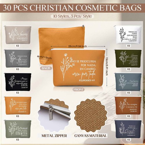 Kacctyen 30 Sets Christmas Religious Gifts Makeup Bags Spanish Christian Gifts for Women Bulk Bible Verse Advent Calendar Regalos Cristianos para Mujer for Canvas Pouch Compact Mirrors (Boho Color)