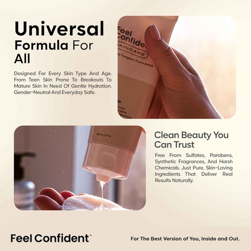 Feel Confident Facial Cleanser - Gender-Neutral, Formulated with Gentle Surfactants, Humectants, Calming Chamomile and Calendula, 8 oz / 240 mL