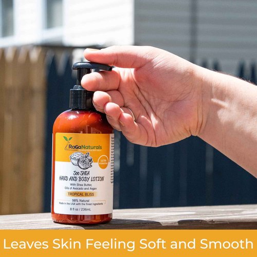 RaGaNaturals Natural Mango Body Lotion for Dry Skin - Tropical Bliss Moisturizer with Shea Butter, Vitamin E, B5, Argan & Avocado Oil - Refreshing Fruity Scent, Plant Based, Non-Greasy, Vegan - 16 Oz