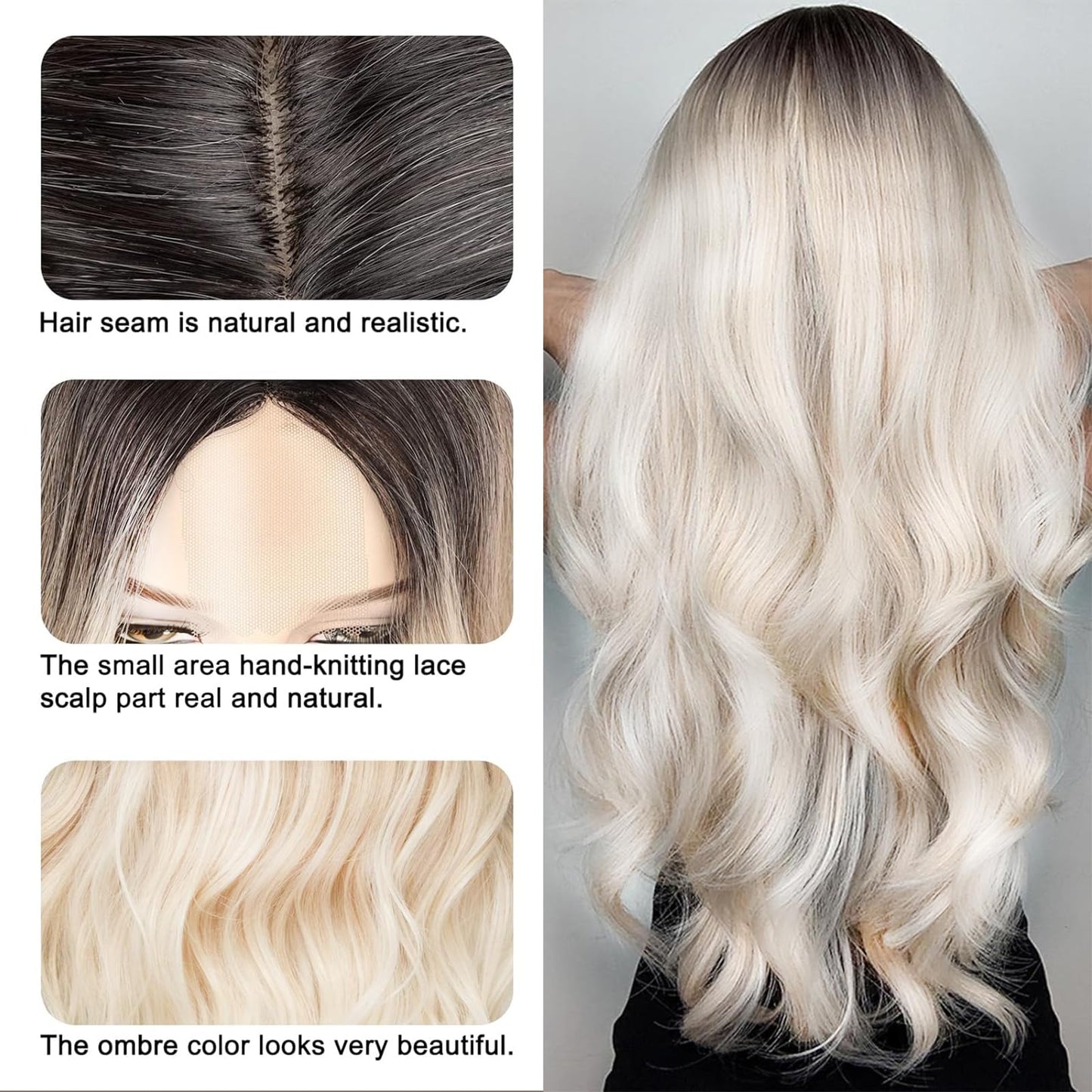 TOZIKA Long Platinum Blonde Wigs for Women White Wig 26inch Wavy Curly Middle Part Lace Wig Upgraded Protein Fiber Hair Replacement Wig Cosplay Costume Halloween Wig