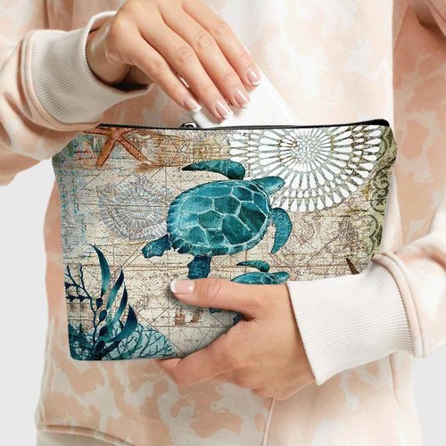 Braytow Sea Ocean Turtle Makeup Bag Travel Portable Cosmetic Pouch Waterproof Toiletry Organizer Storage Bag Zipper Pouch For Women Girls