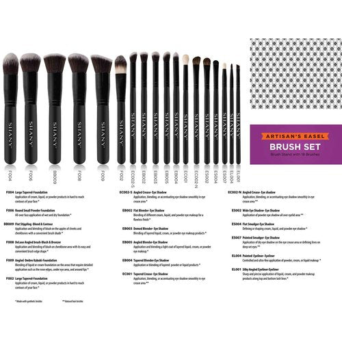 SHANY Artisan’s Easel Bamboo – Elite Cosmetics Brush Collection - Complete Kabuki Makeup Brush Set with Standing Convertible Brush Holder - 18 pcs (BLACK) (BLACK PURPLE)