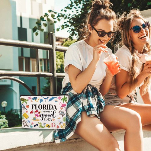 Papiailove Florida Makeup Bag Souvenirs Gifts for Women, Travel Cosmetic Bag, Waterproof Toiletry Organizer Zipper Pouch for Girls Travelers Florida Is Always A Good Idea