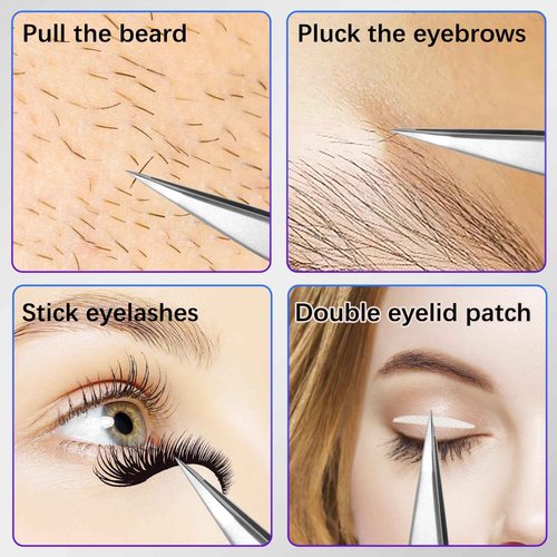 Velodios Pointed Tweezers for Women Facial Hair, High Precision Eyebrow Tweezers for Eyebrows, Ingrown Hair, Splinters, No Gaps and Perfectly Aligned