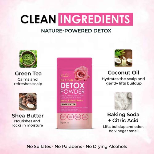 Esha Braid N Slay Detox Powder – Scalp Cleanser for Braids, Locs & Twists – Removes Buildup, Odor & Prewashes Synthetic Hair – Non-Stripping, Soothing, 907g (32 Fl Oz, UNSCENTED)