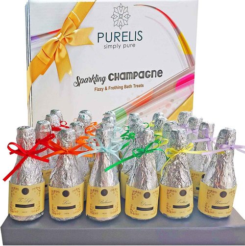 Bulk Organic Bath Bombs Gift Set. Wedding Favors & Party Favors for Adults. Dry Skin Moisturize Bath Balls Individually Wrapped Bath Bombs for Women & Men. 24 Wine & Champagne Bottles Party Favors.