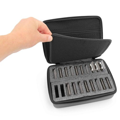 CASEMATIX Clipper Blade Holder For 20 Blades, Hair Clipper Guard Case For Barbers and Stylist Compatible with Andis, Oster, Wahl, Babyliss Detachable Clippers Metal Guards, Clipper Blade Storage Case