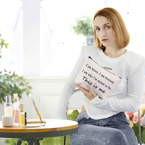 Showman Inspired Gift Inspirational Quote Cosmetic Bag I Am Brave I Am Bruised Encouragement Gifts for Fans (This is me)