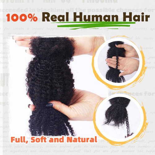 MayTsing Spring Twist Bulk Human Hair for Crochet, Spring Twists, Passion Twists, Butterfly Locs and Mini Twists, 100% Afro Kinkys Bulk Human Hair, Can be Dyed and Bleached 1b,50g