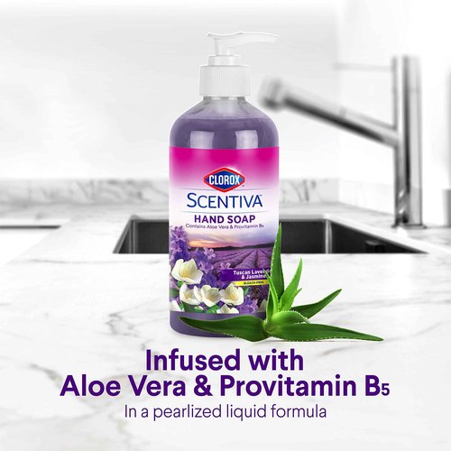 Clorox Scentiva Liquid Hand Soap 14 oz Liquid Hand Wash with Aloe Vera Vitamin B5 BleachFree Scented Hand Soap for Kitchen or Bathroom, Tuscan Lavender & Jasmine, 1 Count (Pack of 4)