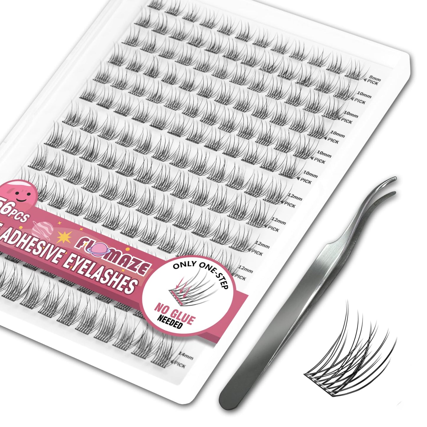 FLOMAZE Self Adhesive Eyelashes, 156 PCS Self Adhesive Eyelash Clusters, No Glue Needed, Glue Strips Individual Lash Extension Super Sticky Reusable False Lashes (Natural-Mixed)