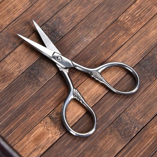 LOBODT Small Facial Hair Scissors, Stainless steel (silver) Straight Tip Snips Beauty Grooming Kit for Eyebrows, Beard, Ear, Nose, Moustache Trimming with PU Case