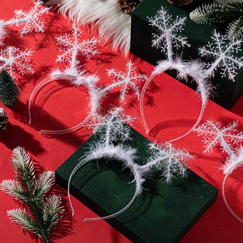 Suncalla 24 Pcs Christmas Snowflakes Headband Glitter Snow Head Boppers for Women Winter Headpiece Hair Accessories Gift (White)