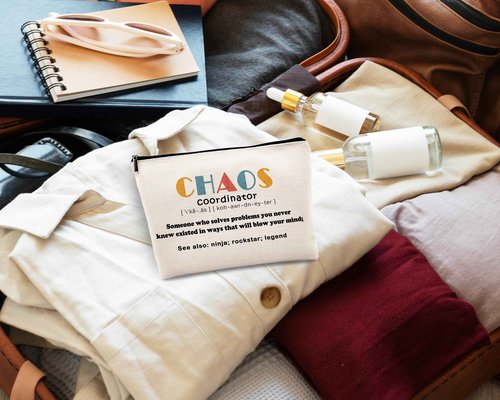 kdqua Chaos Coordinator Makeup Bag for Women, Thank You Supervisor Gifts for Boss Teacher Boss Lady Coworkers, Christmas Staff Appreciation Gifts Linen Cosmetic Bag Zipper Pouch Travel Toiletry Bag