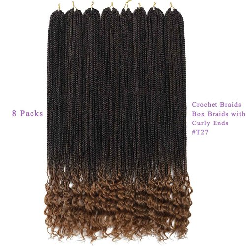 144 Strands Goddess Crochet Box Braids with Curly Ends 24 Inch Pre Looped Box Braids Crochet Hair 8 Packs Curly Crochet Braids for Black Women