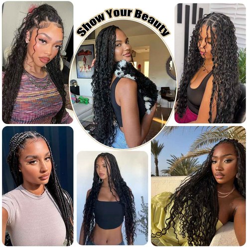 Human Braiding Hair for Boho Braids Deep Water Wave Crochet Hair Extensions Boho Hair for Braiding 12A 110g 2 Bundles/Pack Natural Color Pre-Stretched 16 Inch