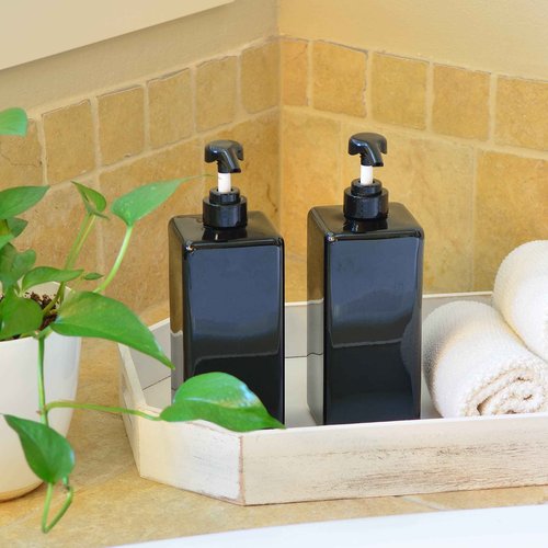 Youngever 3 Pack Pump Bottles for Shampoo 32 Ounce (1 Liter), Empty Shampoo Pump Bottles, Plastic Square with Lockdown-Leak Proof-Pumps (Black)