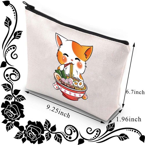 BDPWSS Cat Lover Makeup Bag Kawaii Anime Cat Gift Ramen Noodle Lover Gift Kitty Mom Cosmetic Bag Kitten Gift Crazy Cat Lady Zipper Pouch (Cat noodle)