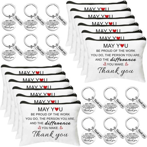 Talltalk 24 Pcs Thank You Gifts for Women Inspirational Employee Staff Appreciation Gifts Cosmetic Bags with Keychains Set Thank You Keyrings Sets for Coworkers Women Nurse Teacher